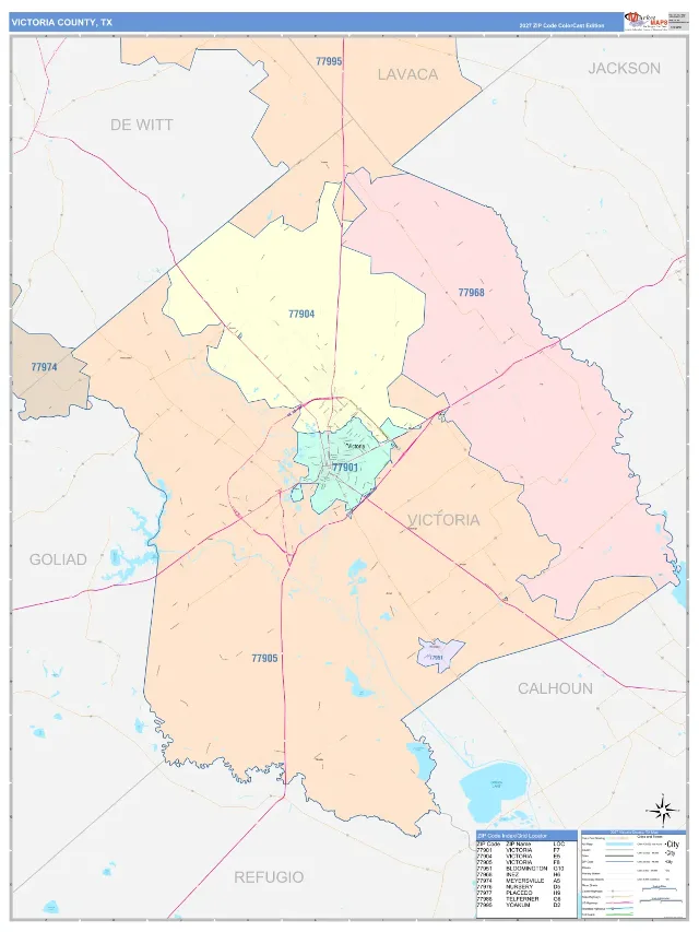 Victoria County, TX ZIP Code Wall Map, ColorCast style