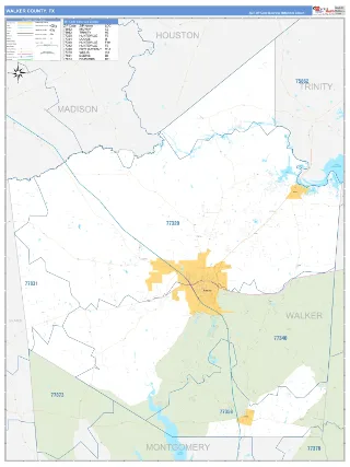 Walker County, TX Business Reference style ZIP Code wall map