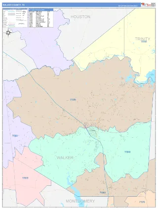Walker County, TX ColorCast style ZIP Code wall map