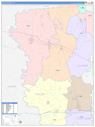 Waller County, TX ColorCast style ZIP Code wall map