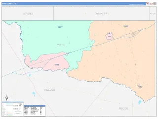 Ward County, TX ColorCast style ZIP Code wall map