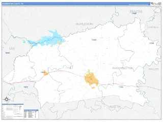 Washington County, TX Business Reference style ZIP Code wall map