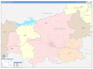 Washington County, TX ColorCast style ZIP Code wall map
