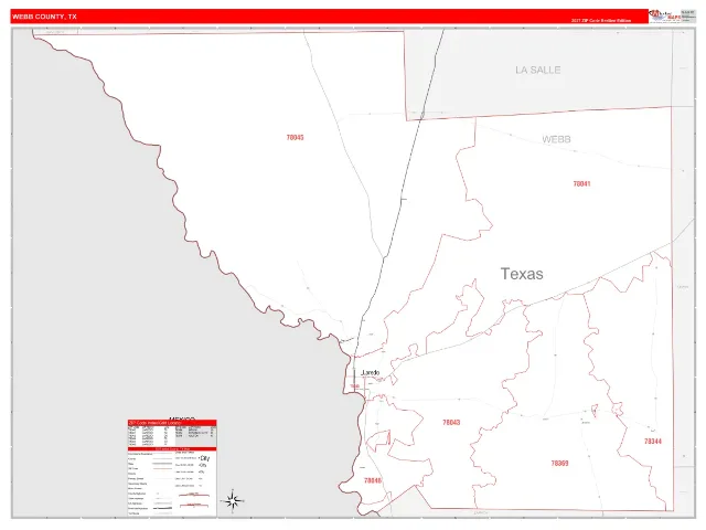 Webb County, TX ZIP Code Wall Map, RedLine style