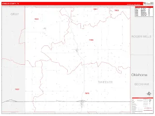 Wheeler County, TX RedLine style ZIP Code wall map