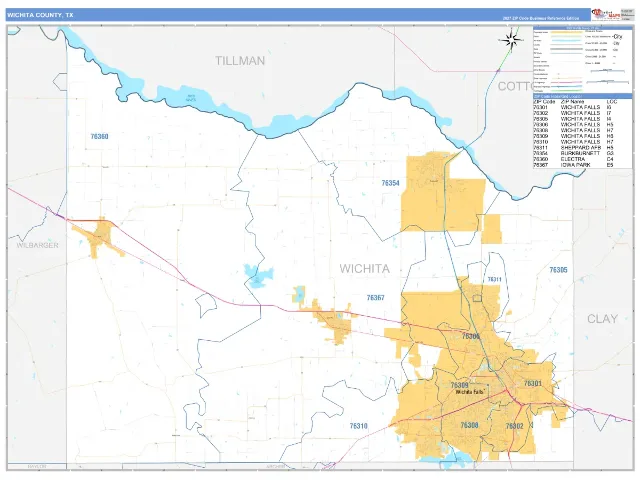 Wichita County, TX ZIP Code Wall Map, Business Reference style