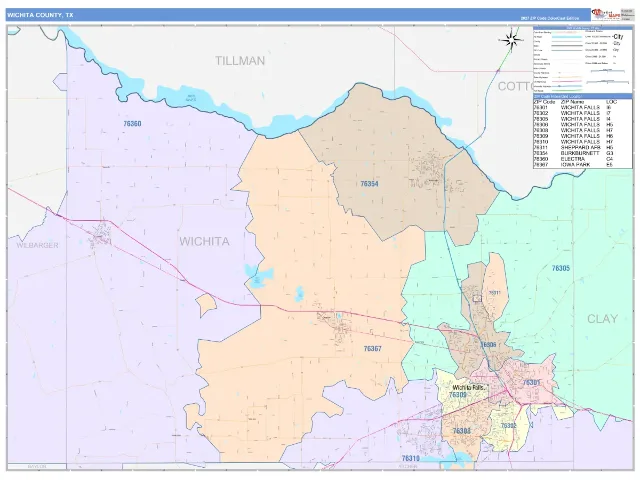 Wichita County, TX ZIP Code Wall Map, ColorCast style