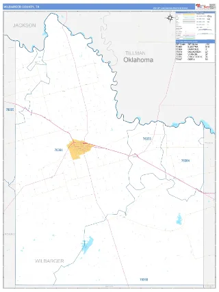 Wilbarger County, TX Business Reference style ZIP Code wall map