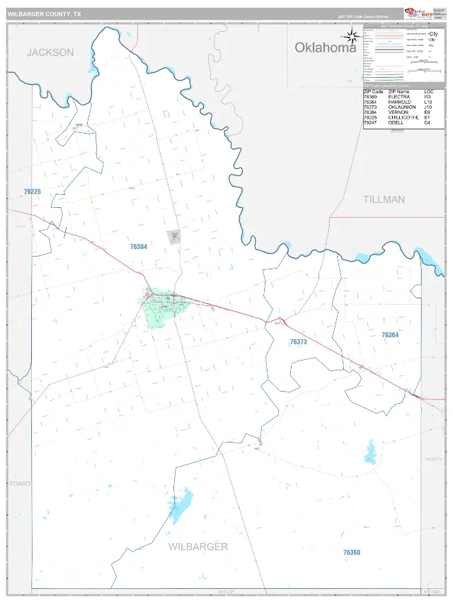 Wilbarger County, TX ZIP Code Wall Map, Classic style