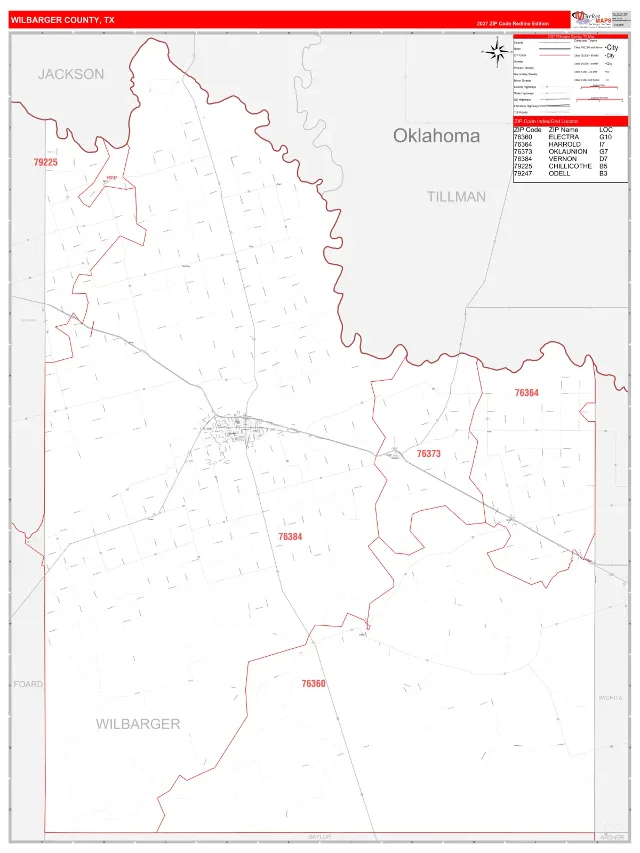 Wilbarger County, TX ZIP Code Wall Map, RedLine style