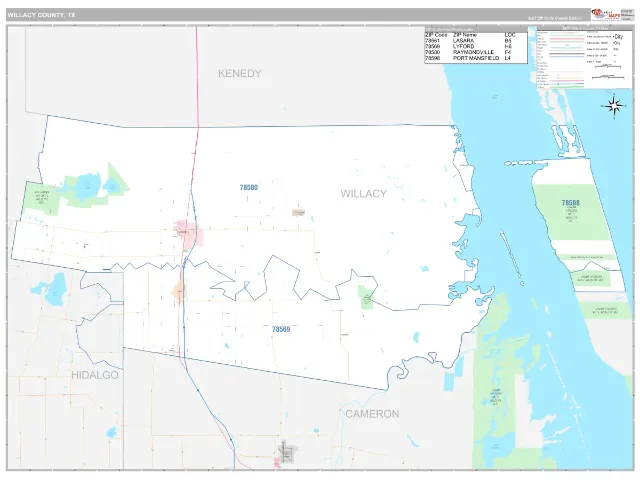 Willacy County, TX ZIP Code Wall Map, Classic style