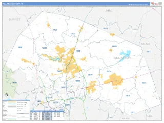 Williamson County, TX Business Reference style ZIP Code wall map