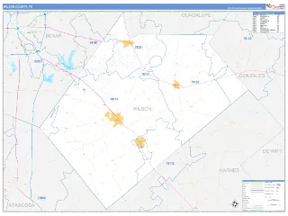 Wilson County, TX Business Reference style ZIP Code wall map