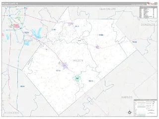 Wilson County, TX Classic style ZIP Code wall map