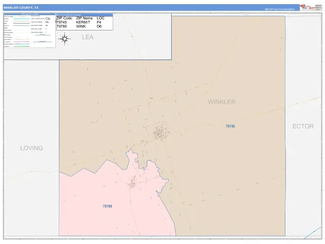 Winkler County, TX ZIP Code Wall Map, ColorCast style