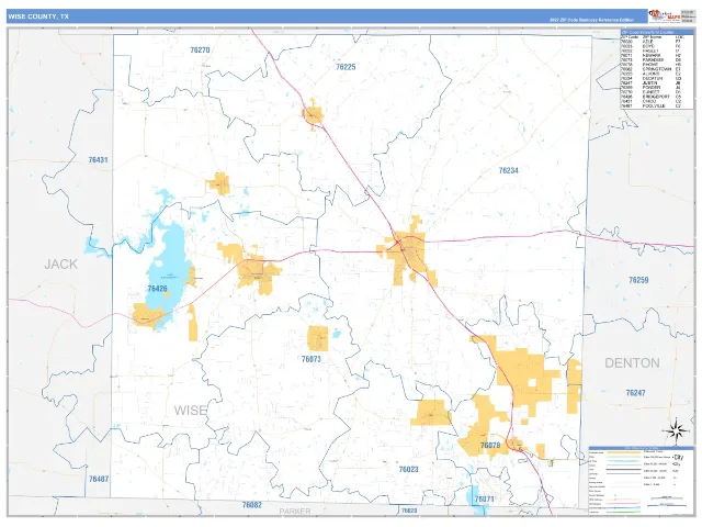 Wise County, TX ZIP Code Wall Map, Business Reference style