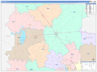 Wise County, TX ColorCast style ZIP Code wall map