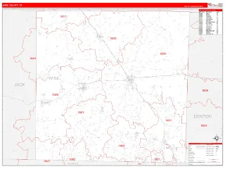 Wise County, TX RedLine style ZIP Code wall map