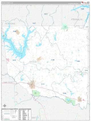 Wood County, TX Classic style ZIP Code wall map
