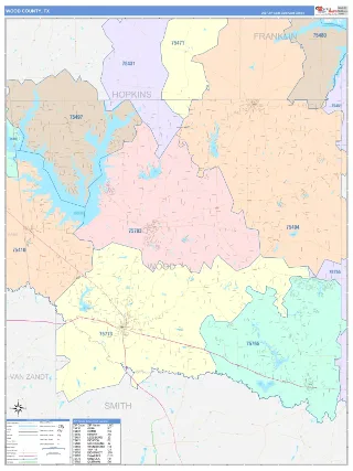 Wood County, TX ColorCast style ZIP Code wall map
