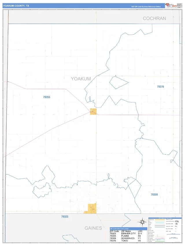 Yoakum County, TX ZIP Code Wall Map, Business Reference style
