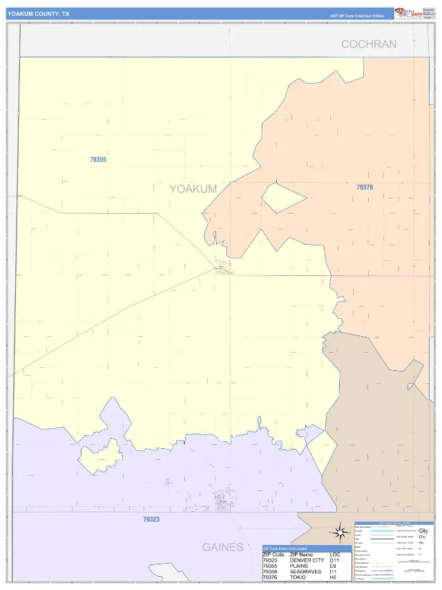 Yoakum County, TX ZIP Code Wall Map, ColorCast style