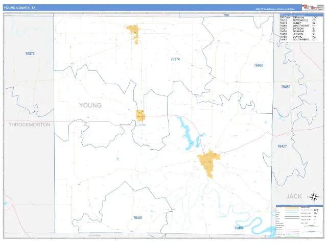 Young County, TX ZIP Code Wall Map, Business Reference style