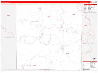 Young County, TX RedLine style ZIP Code wall map