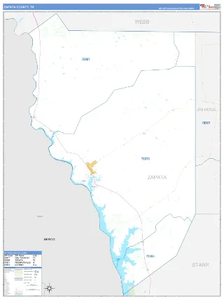 Zapata County, TX Business Reference style ZIP Code wall map