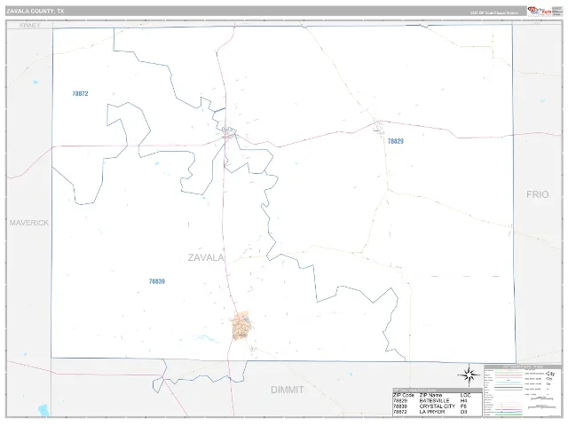 Zavala County, TX ZIP Code Wall Map, Classic style