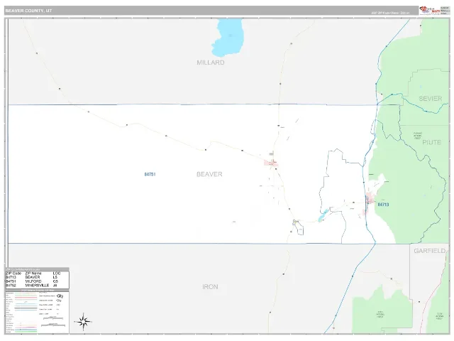 Beaver County, UT ZIP Code Wall Map, Classic style