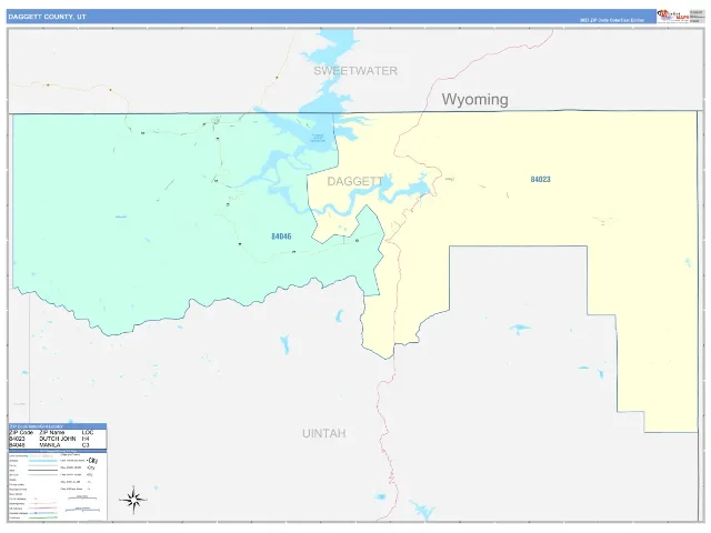 Daggett County, UT ZIP Code Wall Map, ColorCast style