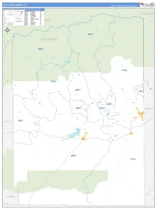 Duchesne County, UT Business Reference style ZIP Code wall map