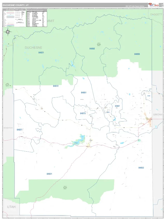 Duchesne County, UT ZIP Code Wall Map, Classic style