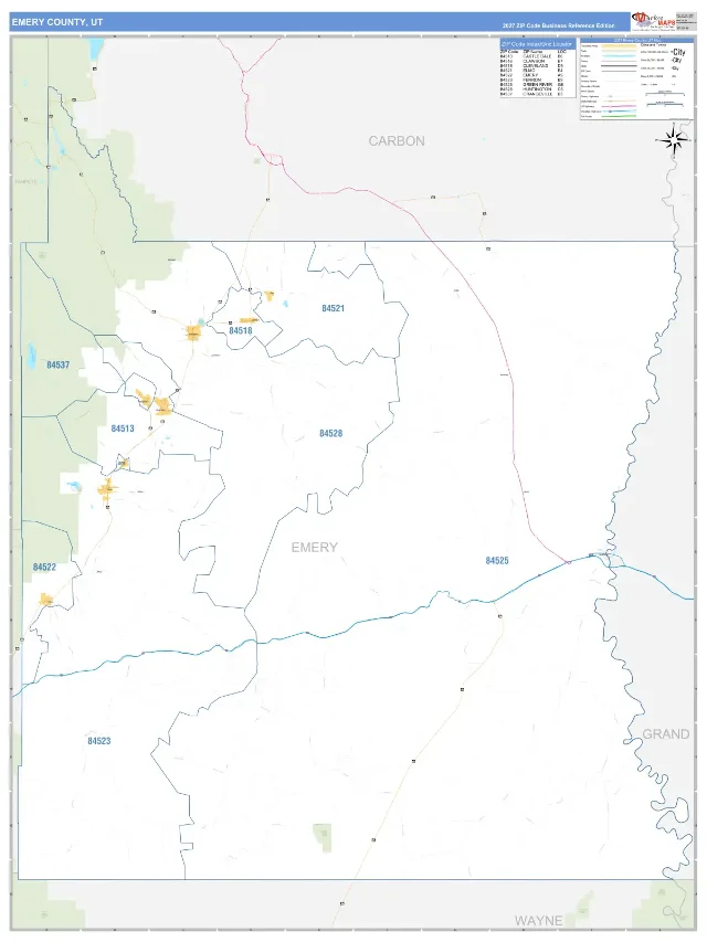 Emery County, UT ZIP Code Wall Map, Business Reference style