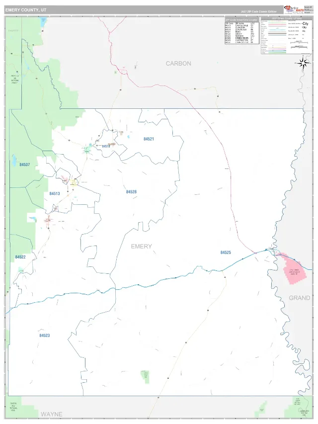 Emery County, UT ZIP Code Wall Map, Classic style