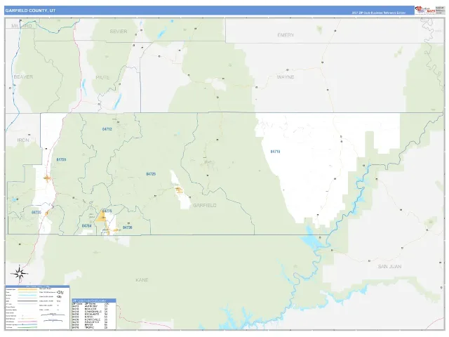 Garfield County, UT ZIP Code Wall Map, Business Reference style