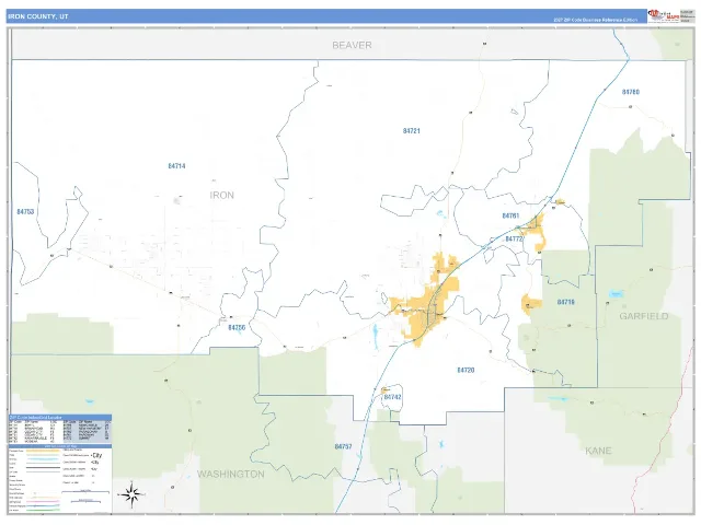 Iron County, UT ZIP Code Wall Map, Business Reference style