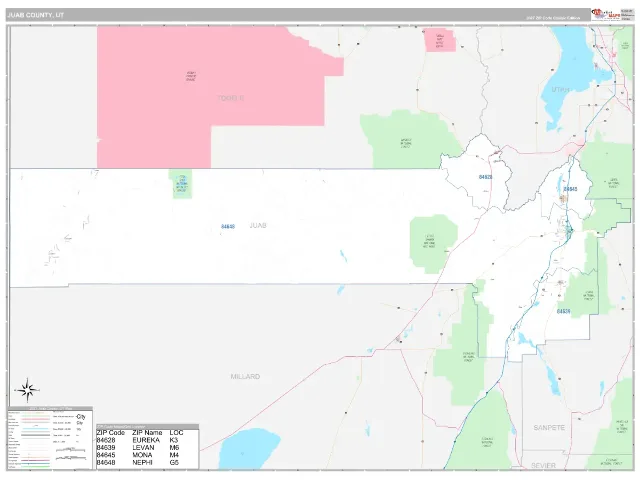 Juab County, UT ZIP Code Wall Map, Classic style