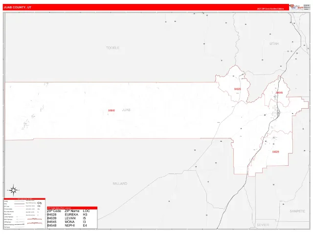 Juab County, UT ZIP Code Wall Map, RedLine style