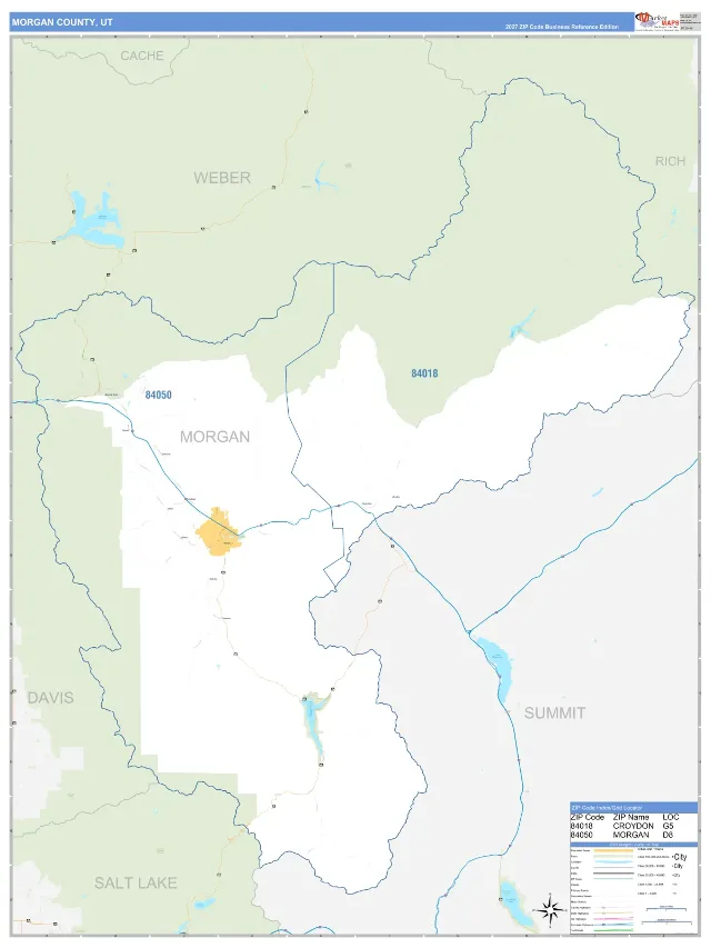 Morgan County, UT ZIP Code Wall Map, Business Reference style
