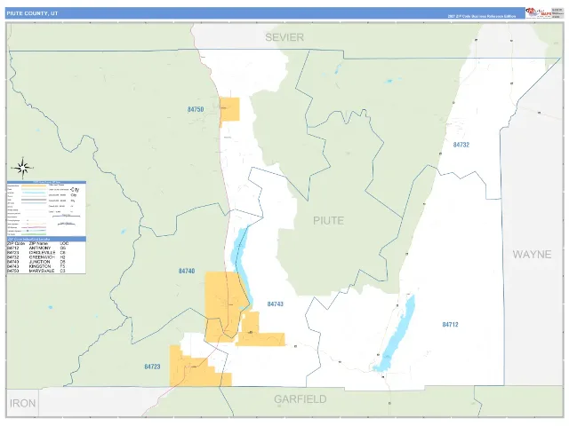 Piute County, UT ZIP Code Wall Map, Business Reference style