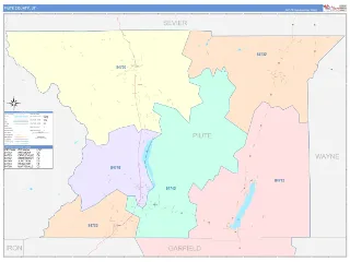 Piute County, UT ColorCast style ZIP Code wall map