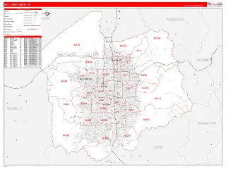 Salt Lake County, UT RedLine style ZIP Code wall map