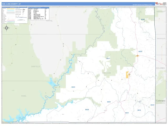 San Juan County, UT ZIP Code Wall Map, Business Reference style