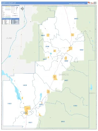 Sanpete County, UT Business Reference style ZIP Code wall map