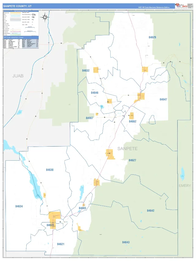 Sanpete County, UT ZIP Code Wall Map, Business Reference style