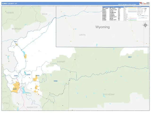 Summit County, UT ZIP Code Wall Map, Business Reference style