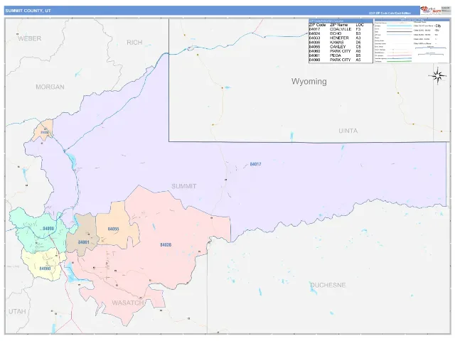 Summit County, UT ZIP Code Wall Map, ColorCast style