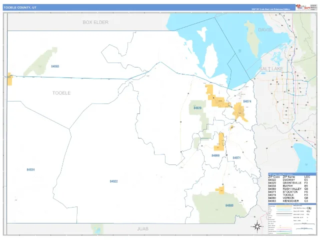 Tooele County, UT ZIP Code Wall Map, Business Reference style